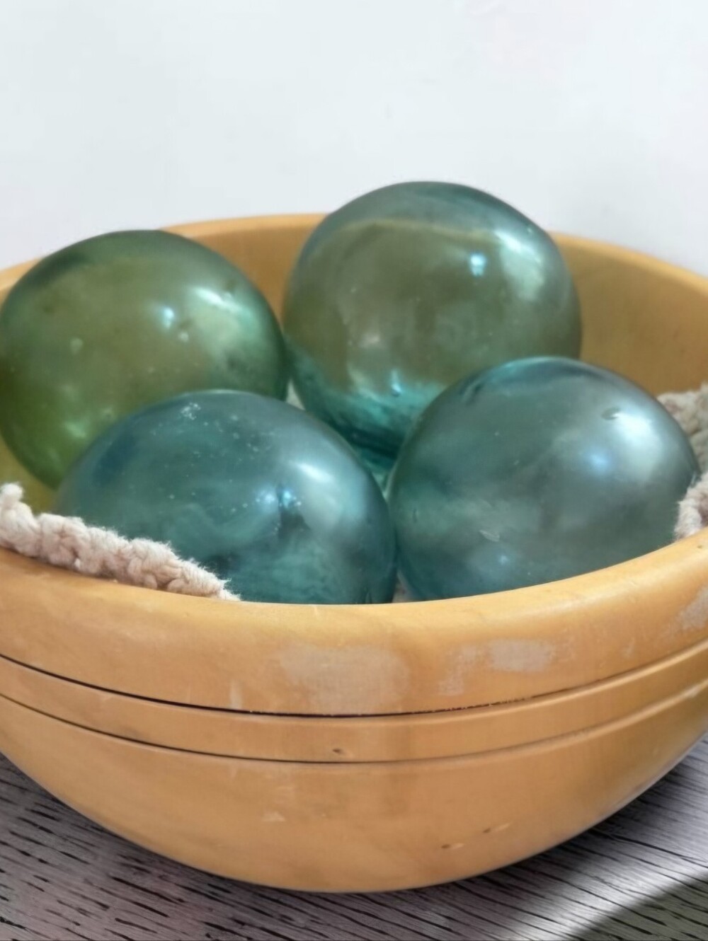 FOUR Japanese Glass Fishing Floats 3" Aqua Green, Coastal Beach House Decor